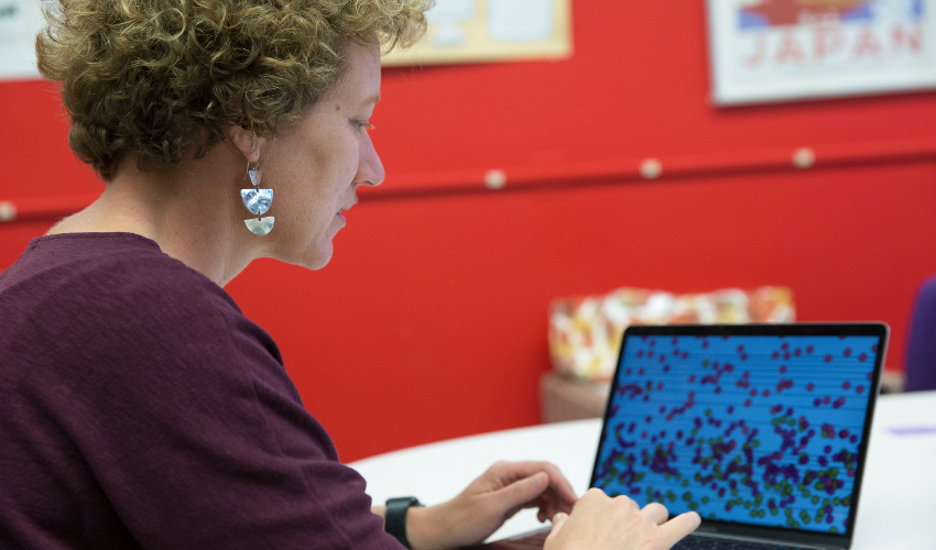 Woman on laptop computer in a research lab