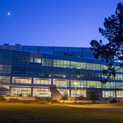 J. Paul Leonard Library in evening