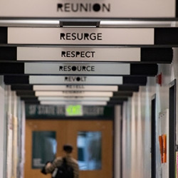 hallway with inspirational signs above