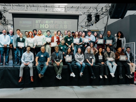 showcase winners on the stage after the event