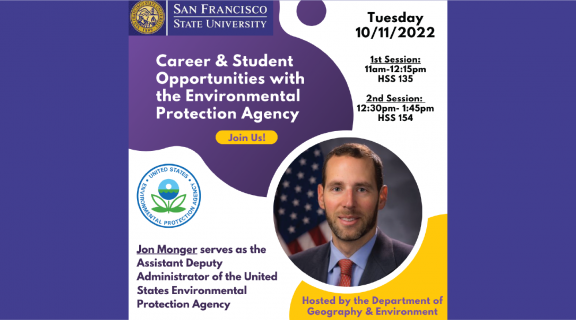 invitation for Jon Monger, EPA visit to SF State